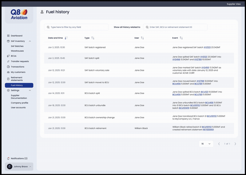 Interactive prototype for the SAF Book and Claim registry
